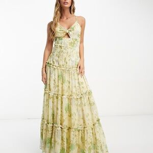ASOS Floral Maxi Dress in Yellow and Green
